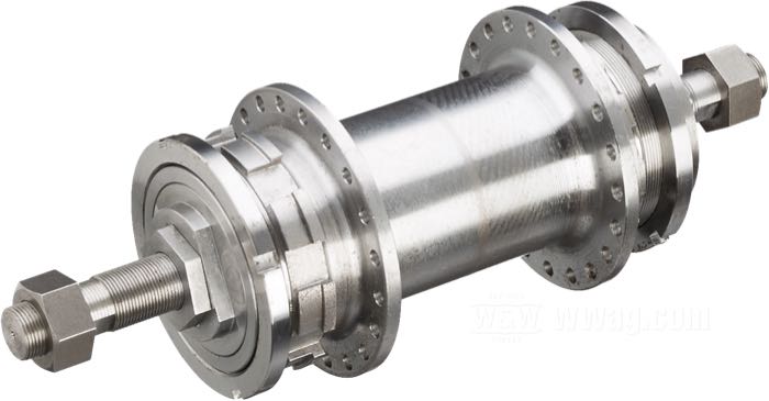 Rear hub by The Cyclery; fits IOE models 1920-1929; steel, bare; thread: 5/8”-24; position: rear; with axle and all internal parts; replaces OEM HD 3958-19, 3958-23, and 3958-25; gross weight: 3.19 kg