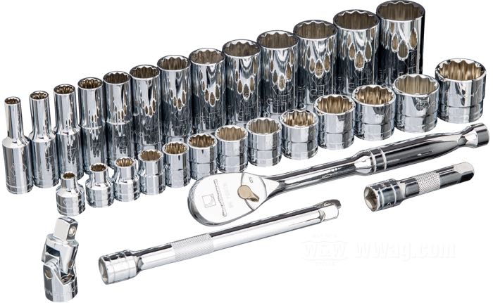 Set bussole di GearWrench; acciaio, cromato; in pollici (SAE); 30 pezzi; attacco: 3/8”; dodecagonale; Taiwan; peso lordo: 3.28 kg