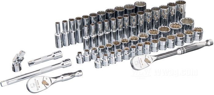Set bussole di GearWrench; acciaio, cromato; dimensioni metriche e in pollici miste; 57 pezzi; attacco: 3/8”; dodecagonale; Taiwan; peso lordo: 5.16 kg