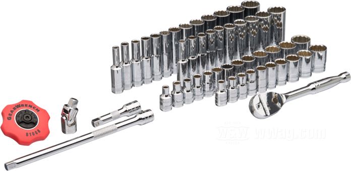 Set bussole di GearWrench; acciaio, cromato; dimensioni metriche e in pollici miste; 57 pezzi; attacco: 1/4”; dodecagonale; Taiwan; peso lordo: 2.11 kg