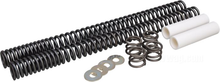 Kit d'abaissement »Professional« de Progressive Suspension; pour Fourche hydraulique; pour tubes de 41.3 mm; adaptable à FL(H/HT/T) late 1977-2016 (sauf FLT/FLHT 2002-2005), FLHR 1994-2016, FX(D)WG 1980-2005, Softail 1984-2017; acier, naturel; poids brut: 1.69 kg
