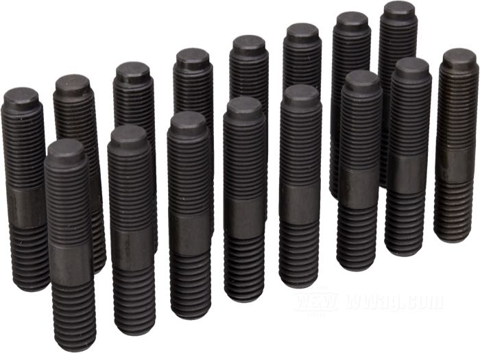 Kit prigionieri di Colony; per Testata; atto per 45”/750 cc Flathead 1929-1950; acciaio, parkerizzato; lunghezza: 2-1/8”; filettatura: 3/8”-16 / 3/8”-24; rimpiazza OEM HD 14-26 e 16800-26; U.S.A.; peso lordo: 386 g