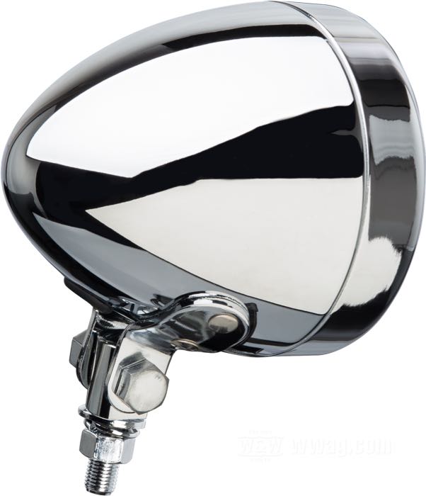 Faro completo »Bullet«; acero, cromado; fondo: 115 mm; Ø 107 mm; para óptica (Ø): 3-1/2”; tipo de bombilla: H4 / W5W; 12 V; 60/55 W + 4 W; casquillo: P43t / W2.1x9.5d; con bombilla 12 V; con óptica; con bloque de montaje; con función de luz de posición; homologado E9; China; peso bruto: 660 g