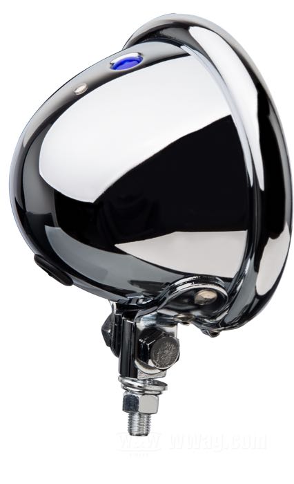 Corps de phare »Custom«; acier, chromé; profondeur: 85 mm; Ø 122 mm; pour optique (Ø): 4-1/2”; 12 V; sans ampoule; sans optique; avec le support; Taïwan; poids brut: 500 g