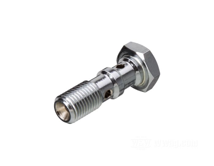Boulon creux; acier, chromé, part non filettée de 17 mm pour 2 banjos; longueur: 31 mm; hexagonal; filetage: 3/8”-24; poids brut: 20 g