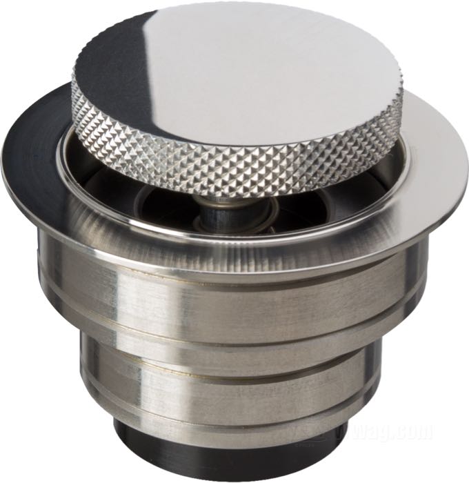 Bouchon de réservoir »Mini Pop-up« de Tolle; à souder; aéré, bouchon en aluminium poli, adaptateur à souder en acier inox; diam. extér. du flanc: 60 mm; bouchon diam. extér.: 42 mm; poids brut: 170 g