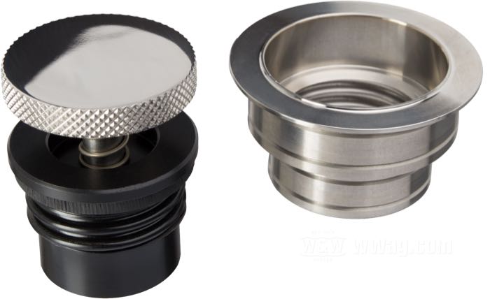 Bouchon de réservoir »Mini Pop-up« de Tolle; à souder; aéré, bouchon en acier inox poli, adaptateur à souder en acier inox; diam. extér. du flanc: 60 mm; bouchon diam. extér.: 42 mm; poids brut: 220 g
