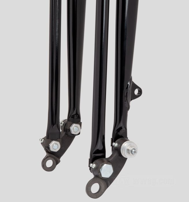 Springer Gabel »Classic Inline« von Samwel Supplies; passend für Knucklehead 1936, Big Twin 1937-early 1946; Stahl, schwarz, kunststoffbeschichtet, Innengewinde Steuerkopf: 3/4”-14 UNS, Außengewinde Steuerkopf: 1”-24 UNS, verchromte Federn; Länge: 48.5 cm; Rake: 0 °; Über-/Unterlänge: Serie; ersetzt OEM HD 2601-36 und 45515-36; mit Prüfbericht; Europa; Bruttogewicht: 20.12 kg
