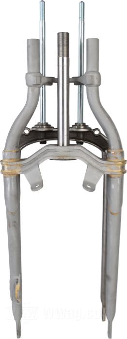 Fourche Springer  »Classic Inline Builder« de Samwel Supplies; adaptable à Knucklehead 1936, Big Twin 1937-début  1946; acier, naturel, filet intérieur de colonne de direction: 3/4”-14 UNS, filet extérieur de colonne de direction: 1”-24 UNS, ressorts noirs; longueur: 48.5 cm; rake: 0 °; rallonge/racourcissemt: originale; remplace OEM HD 2601-36 et 45515-36; avec certification du matériel; Europe; poids brut: 14.12 kg