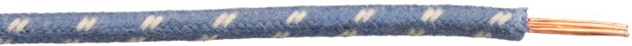 Electric wire; copper / PVC, blue, cotton braided; tracer: white; 1.75 sq mm; gross weight: 18 g