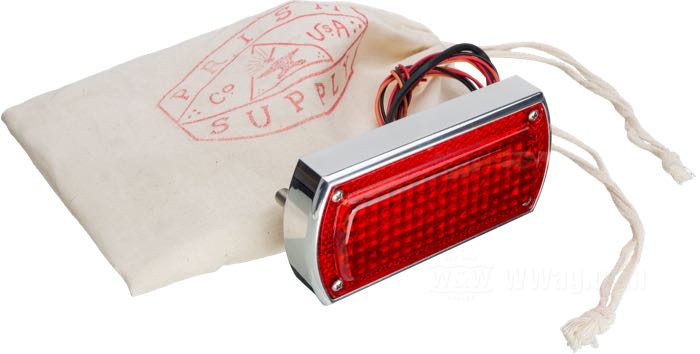 Piloto trasero »Box Chopper« de Prism Supply Co.; aluminio macizo, pulido; A x A x F: 111 x 54.5 x 21.5 mm; tipo de bombilla: LED; rosca: 1/4”-28; 12 V; con luz de freno; con carcasa de aluminio; EE. UU.; peso bruto: 273 g