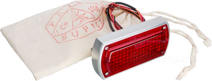 Taillight »Box Chopper« by Prism Supply Co.; billet aluminum, brushed; W x H x D: 111 x 54.5 x 21.5 mm; bulb type: LED; thread: 1/4”-28; 12 V; with stop light; with aluminum housing; USA; gross weight: 273 g