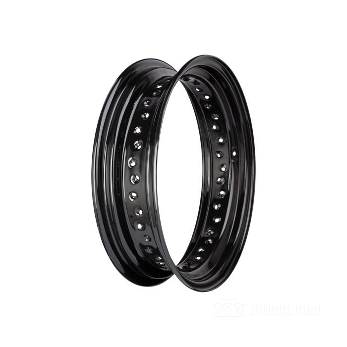 Jante; acier; profil: creuse; finition jante: noir finition époxy; 4x16 ”; Nombre de percages pour rayons: 40; valve en métal latérale; Ø intér.: 363 mm; pour moyeux larges et étroits; poids brut: 3.84 kg