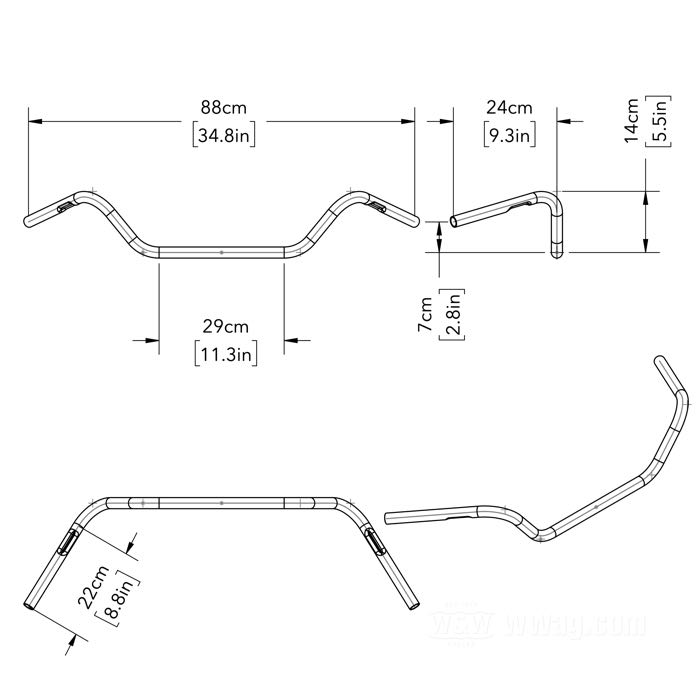 Handlebar »Big Sur« by Bates; steel, chrome-plated; Ø 1”; wire routing: W2 with dimples (1982→); wall thickness: 3 mm; with parts certificate; Germany; gross weight: 1.98 kg