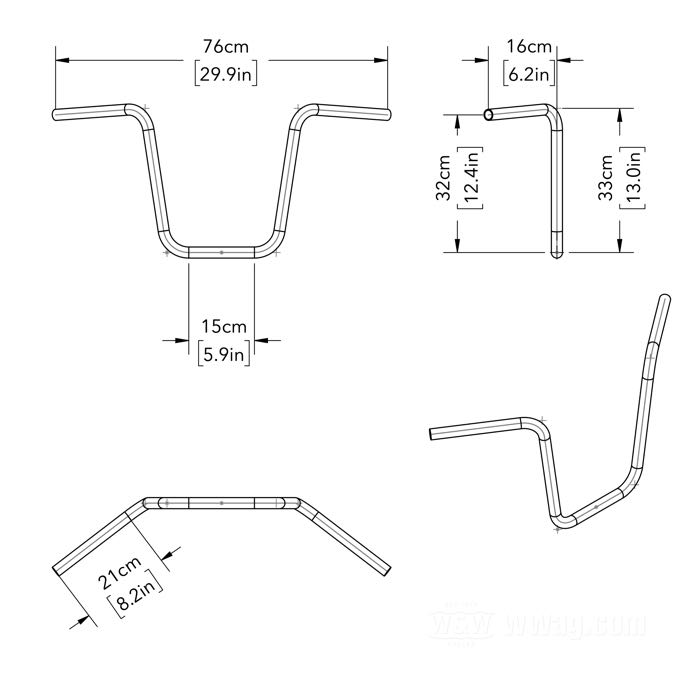 Handlebar »Long Beach« by Bates; steel, chrome-plated; wire routing: W1 plain, without dimples (→1981); wall thickness: 3 mm; with parts certificate; Germany; gross weight: 2.08 kg