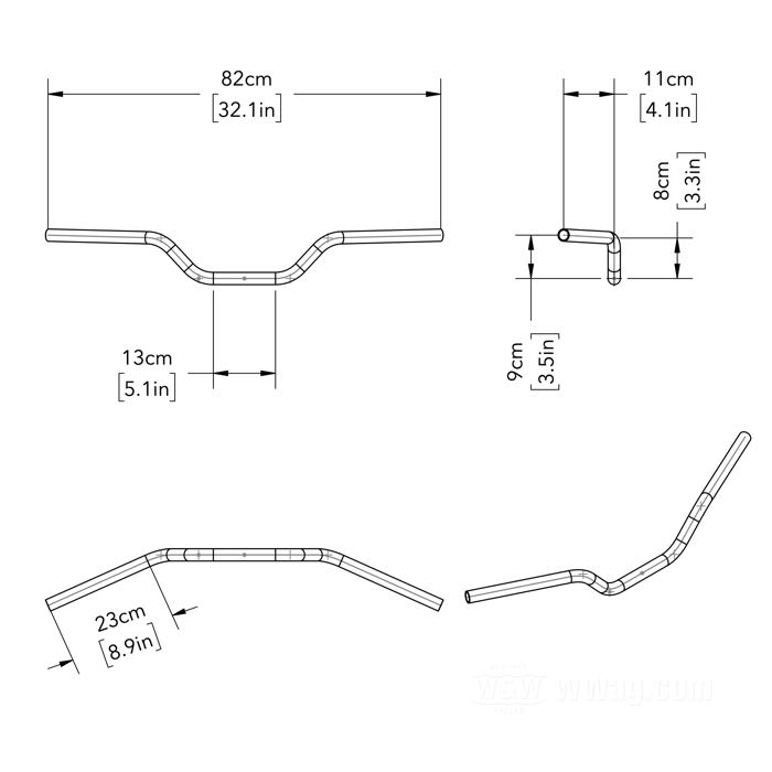 Handlebar »Palmdale« by Bates; steel, chrome-plated; Ø 1”; wire routing: W1 plain, without dimples (→1981); wall thickness: 3 mm; with parts certificate; Germany; gross weight: 1.06 kg