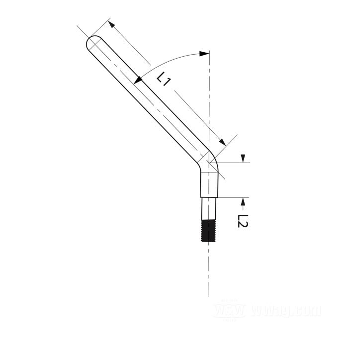 Retrovisor »Slimline«; aluminio fundido, cromado; ancho x alto: 13.7 x 8.5 cm; posición: izquierdo o derecho; largo L1: 10 cm; largo L2: 2.5 cm; ángulo α: 42 °; peso bruto: 500 g