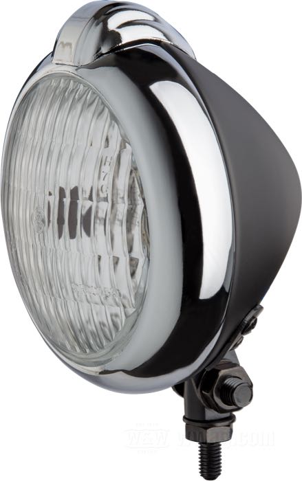 Phare complet »Mercury«; acier, noir, peint; profondeur: 105 mm; Ø 130 mm; pour optique (Ø): 4-1/2”; type ampoule: H4; 12 V; 60/55 W; culot: P43t; avec optique; avec le support; poids brut: 654 g