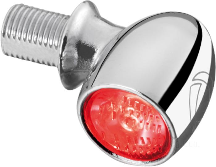 Piloto trasero »Atto RB« de Kellermann; fijación horizontal; aluminio / acero, cromado; largo: 14 mm; Ø 10 mm; tipo de bombilla: LED; rosca: M5 x 0.5; 12 V; de color rojo; con luz de freno; homologado E13; Alemania; peso bruto: 26 g