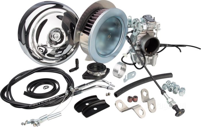 Carburatore a valvola »HS 40«; atto per Evolution Big Twin 1985-1991; alluminio fuso / acciaio, getto mass. 165, getto min. 17.5, valv. spillo Y6; con cavo arrichitore, adattatore collettore, filtro aria; certificato; peso lordo: 3.54 kg