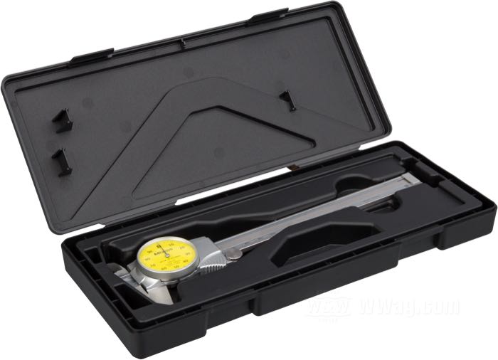 Messschieber von Mitutoyo; 0-150 mm; Edelstahl, satiniert, mit Uhr; Länge: 231 mm; Nettogewicht: 175 g; Japan; Bruttogewicht: 430 g