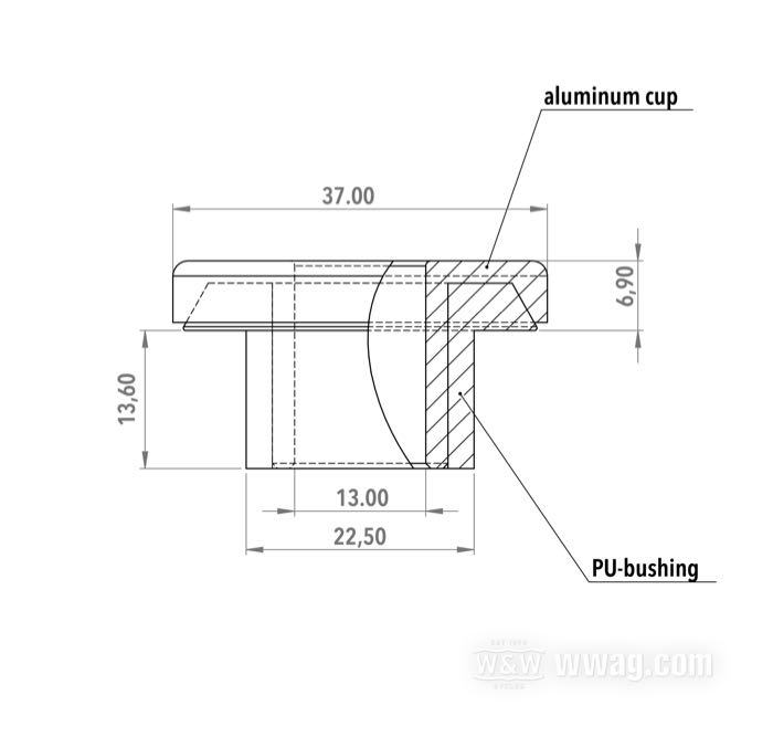 Boccole riser; atto per modelli Touring tardi 1983→; alluminio pressofuso / poliuretano; Ø 37 mm; rimpiazza OEM HD 56161-83; peso lordo: 86 g