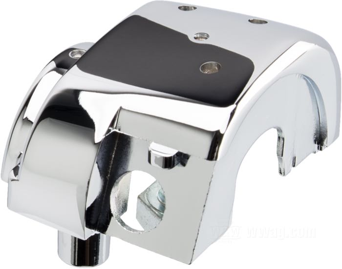 Switch housing »OEM Style«; fits Dyna 1996-2006, Softail 1996-2006, Sportster 1996-2006, V-Rod 2002-2007, Touring 1996-2006 (without Audio/Cruise Control); bottom left; cast aluminum, chrome-plated; gross weight: 102 g
