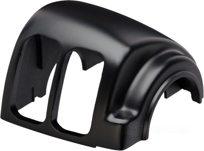Switch housing »OEM Style«; fits Dyna 1996-2006, Softail 1996-2006, Sportster 1996-2006, V-Rod 2002-2007, Touring 1996-2006 (without Audio/Cruise Control); top right; cast aluminum, matte black; gross weight: 87 g