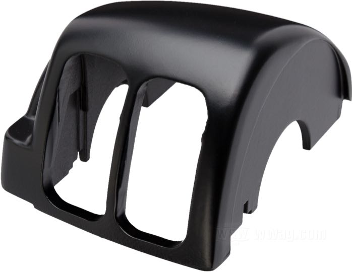 Switch housing »OEM Style«; fits Dyna 1996-2006, Softail 1996-2006, Sportster 1996-2006, V-Rod 2002-2007, Touring 1996-2006 (without Audio/Cruise Control); top left; cast aluminum, matte black; gross weight: 93 g
