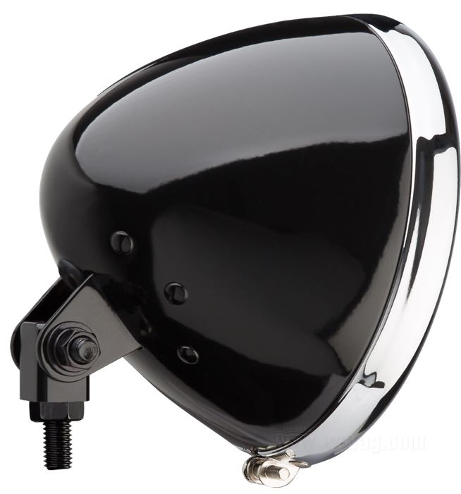 Faro completo »Phantom«; acero, negro brillante, barnizado, con anillo cromado; fondo: 130 mm; Ø 179 mm; para óptica (Ø): 6-1/2”; tipo de bombilla: H4 / W5W; 12 V; 60/55 W; casquillo: P43t / W2.1x9.5d; con bombilla 12 V; con lente incolora y reflector faceteado; con bloque de montaje; con función de luz de posición; homologado E4; peso bruto: 1.2 kg