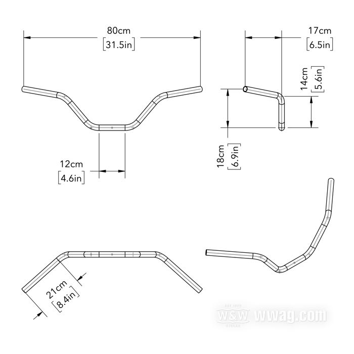 Handlebar »Glendale« by Bates; stainless steel, polished; Ø 1”; wire routing: W1 plain, without dimples (→1981); wall thickness: 2 mm; with parts certificate; Germany; gross weight: 1.32 kg