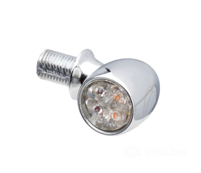 Intermitentes »Atto DF« de Kellermann; aluminio macizo, cromado; fondo: 14 mm; Ø 10 mm; tipo de bombilla: LED; rosca: M5 x 0.5; 12 V; posición: trasero; homologado E13; Alemania; peso bruto: 31 g