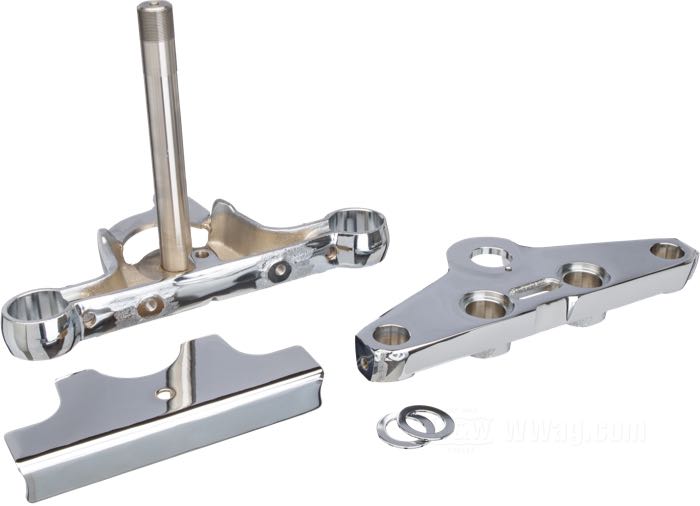 Gabelbrückenkit; passend für FXST/C 1984-1999; Gusseisen, verchromt; Gabel-Breite: 251 mm; mit Halteplatte für Scheinwerfer; ersetzt OEM HD 45665-80A und 45665-84B; Bruttogewicht: 6.05 kg