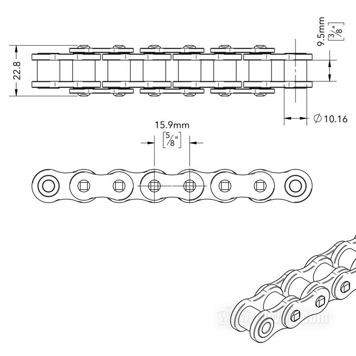 Catena secondaria »Delta QRN 530« di Tsubaki; acciaio, grigio(a), nichelato, HSL; larghezza: 23 mm; numero di maglie: 120; passo: 530 (5/8