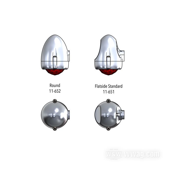 Luz de posición »Bullet« de Fork; aluminio fundido / cristal, pulido; lente: rojo; rosca: M8; 12 V; 20 W; casquillo: BA15s; Japón; peso bruto: 332 g