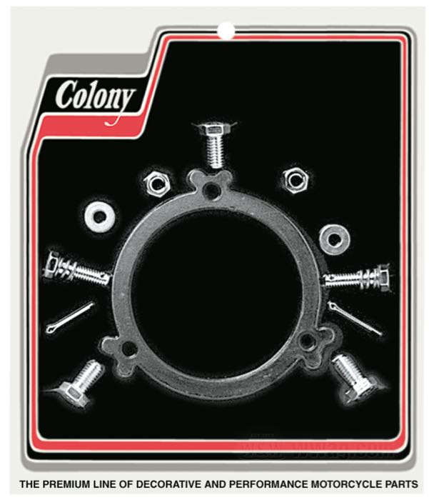 Kit di montaggio di Colony; per Coperchio primaria interno; atto per OHV 1936, tutte Big Twin 1937-1954; acciaio, CAD (procedimento ZnNi), con piastra di bloccaggio tipo II (1945→); rimpiazza OEM HD 60544-36, 3959 e 60642-36; U.S.A.; peso lordo: 99 g