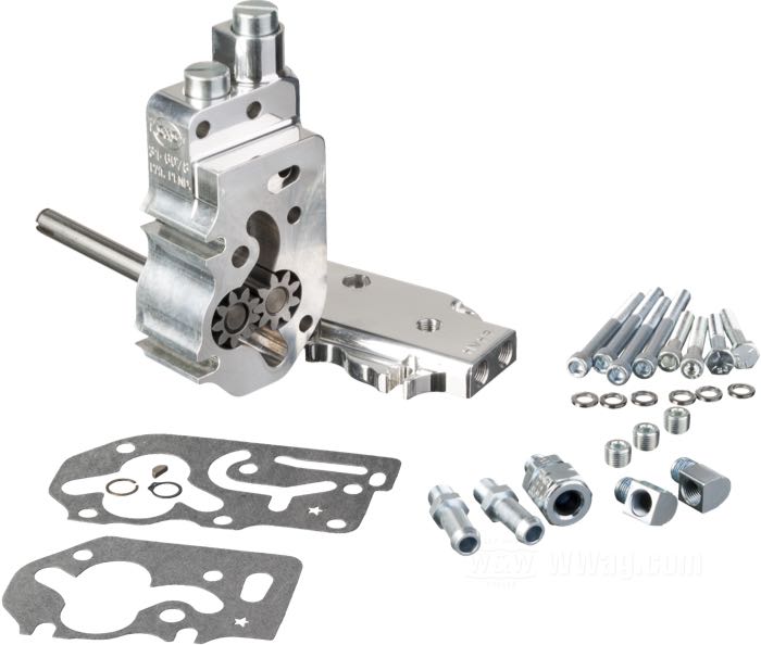 Ölpumpe »High Volume - High Pressure« von S&S; passend für Big Twin 1992-1999; Billet-Aluminium, poliert, mit universellem Deckel; Bruttogewicht: 1.3 kg