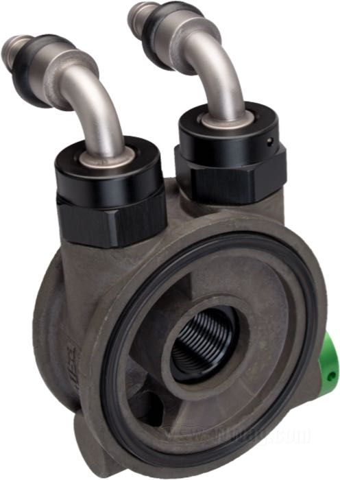 Adattatore di Jagg; per Cartuccia filtrante d'olio / Radiatore olio; atto per Evolution Big Twin (ecc. a iniezione) e Sportster, Buell (ecc. 1125R); con termostato; alluminio fuso, grigio(a); filettatura per filtrante d´olio: 3/4”-16; peso lordo: 408 g
