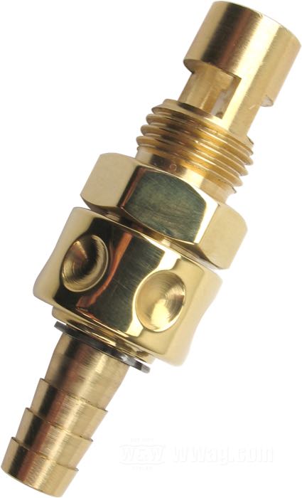 Robinet d’essence de Kustom Tech; pour Super E/G; laiton, poli, sans réserve; tubulure d'éssence: 5/16”; Italie; poids brut: 66 g
