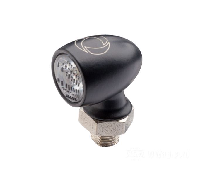 Piloto trasero »Atto RB« de Kellermann; fijación vertical; aluminio / acero, negro; largo: 14 mm; Ø 10 mm; tipo de bombilla: LED; rosca: M5 x 0.5; 12 V; de color rojo; con luz de freno; homologado E13; Alemania; peso bruto: 30 g
