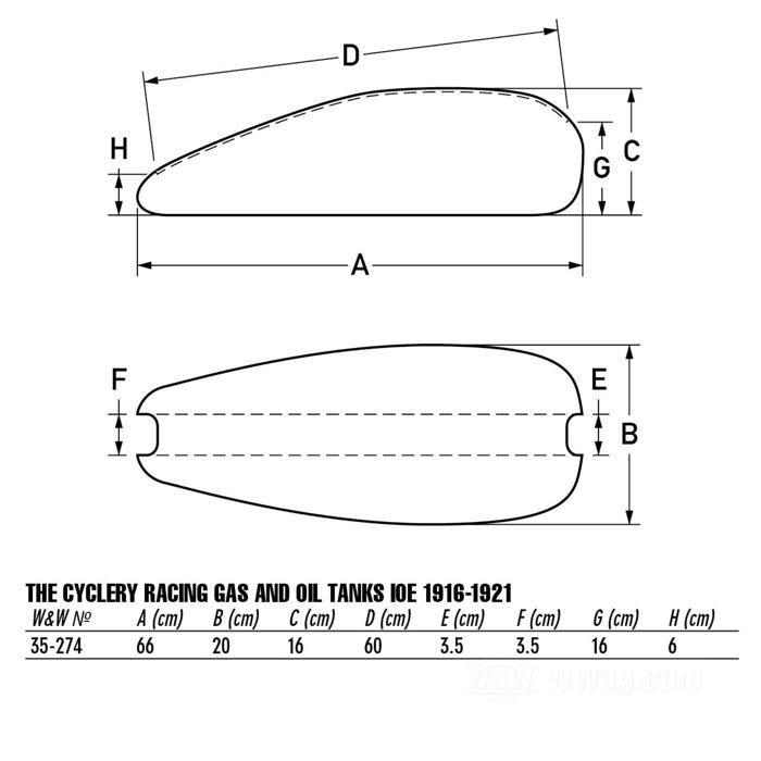 Benzin- und Öltanks »Racing«; passend für IOE Modelle 1916-1921; Stahlblech; Volumen: 8 l; erforderliche(r) Tankdeckel: Schraubgewinde 1.5”-24; erforderlicher Benzinhahn: 1/8” NPT; Bruttogewicht: 13.5 kg
