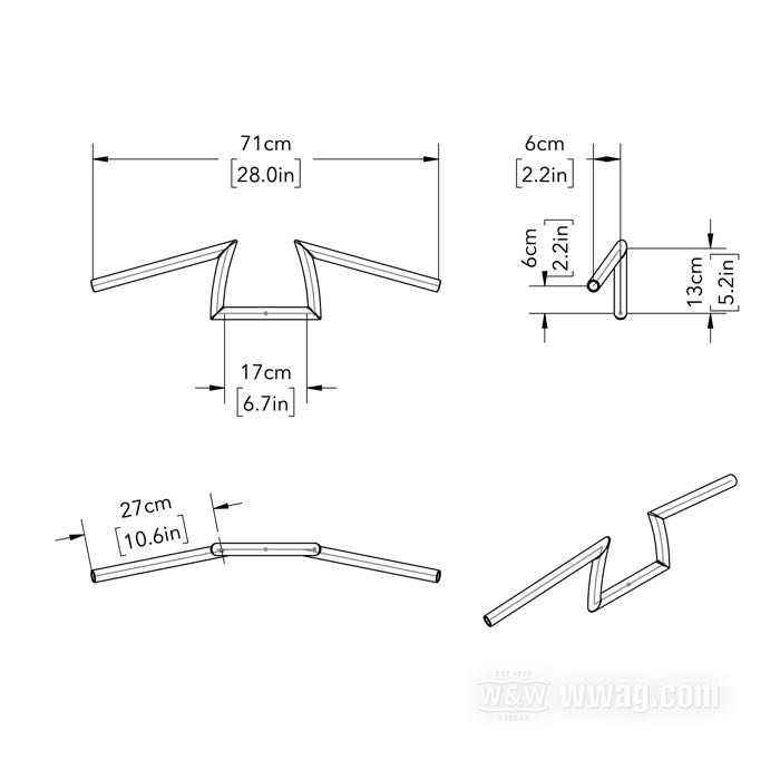 Handlebar »Keystone« by Biltwell Inc.; steel, black, powder-coated; Ø 1”; wire routing: W1 plain, without dimples (→1981); wall thickness: 3 mm; gross weight: 1.8 kg