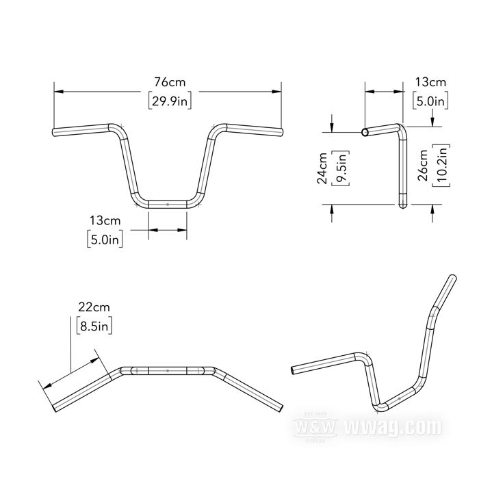Manillar »Apehanger Mini« de V-Team; acero inoxidable, pulido, moleteado; Ø 1”; colocación del mazo de cables: sin acanaladuras; certificado; Alemania; peso bruto: 1.48 kg