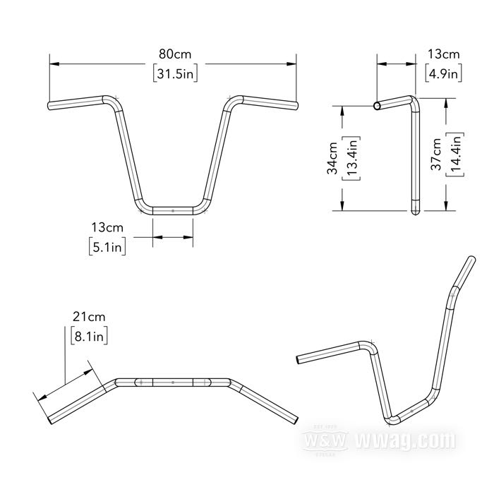 Manubrio »Apehanger Mini« di V-Team; acciaio inox, lucidato, zigrinato; Ø 1”; passaggio cavi: senza cavature; certificato; Germania; peso lordo: 1.72 kg
