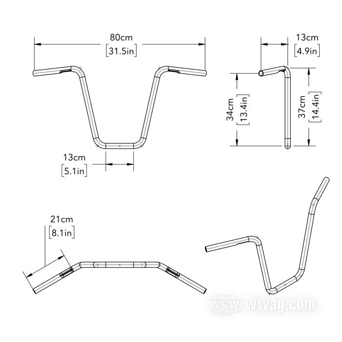 Manubrio »Apehanger Mini« di V-Team; acciaio inox, lucidato, zigrinato; Ø 1”; passaggio cavi: con cavature; certificato; Germania; peso lordo: 1.72 kg