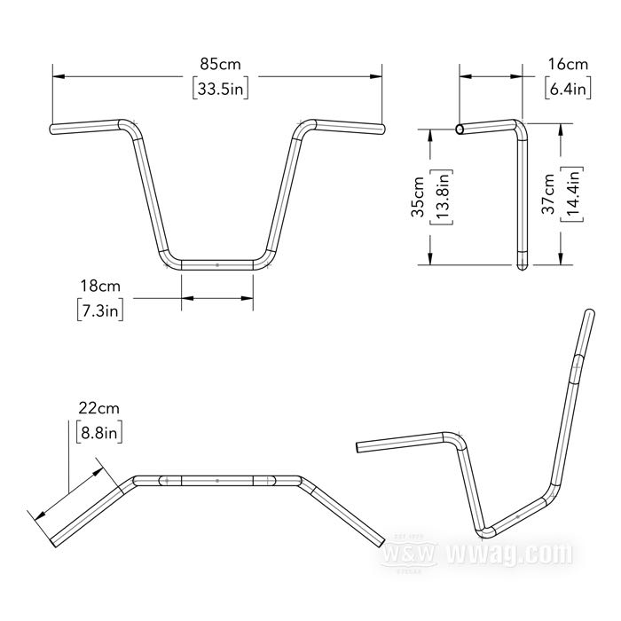 Manubrio »Apehanger stretto 400« di V-Team; acciaio inox, lucidato, con zigrinato; Ø 1”; passaggio cavi: senza cavature; certificato; peso lordo: 1.9 kg