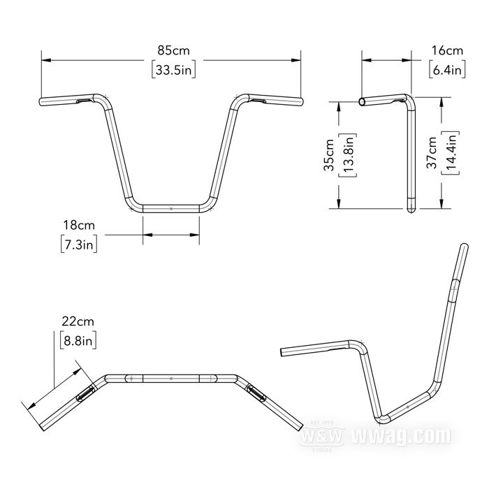 Manillar »Apehanger estrecho 400« de V-Team; acero inoxidable, pulido, con moleteado; Ø 1”; colocación del mazo de cables: con acanaladura; certificado; peso bruto: 1.9 kg