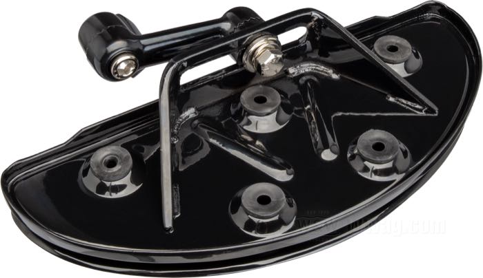 Marche-pieds »Demi-lune Shaker«; adaptable à FXWG 1980-1986, FXST et Dyna Wide Glide 1984→; acier / caoutchouc, noir, finition époxy; longueur x largeur: 30.5 x 12.5 cm; poids brut: 3.78 kg