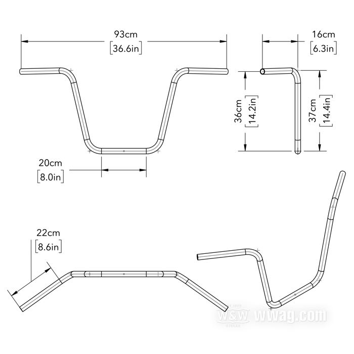 Manubrio »Apehanger alto« di Fehling; acciaio, cromato, zigrinato; Ø 1”; passaggio cavi: senza cavature; certificato; peso lordo: 1.74 kg