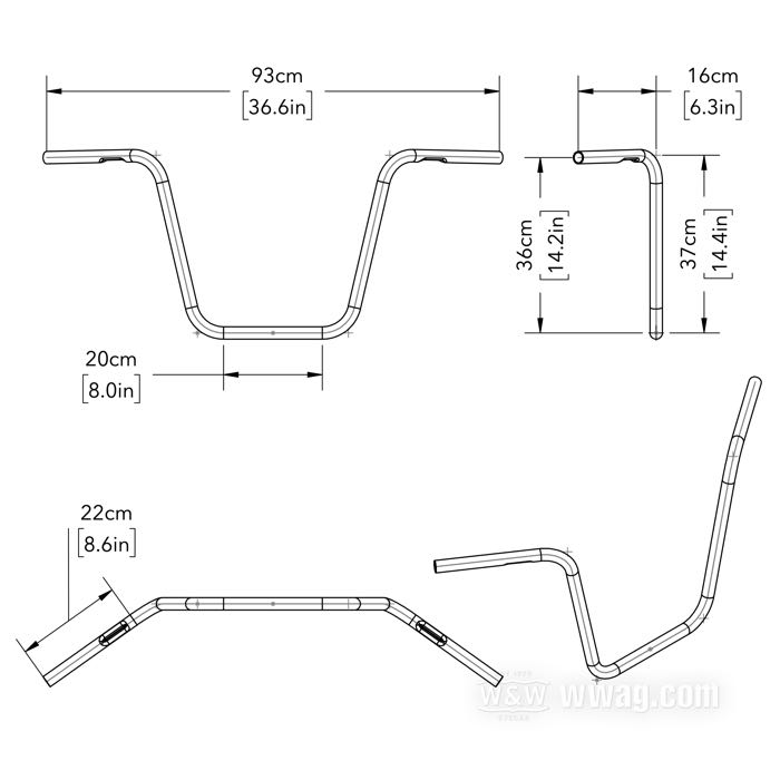 Guidon »Apehanger haut« de Fehling; acier, chromé, moleté; Ø 1”; passage du faisceau: avec empreintes; certifié; poids brut: 1.74 kg